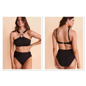 Bleu Rod Beattie Ring Me Up Over Shoulder Ring Swim Top and High Waist Bottom